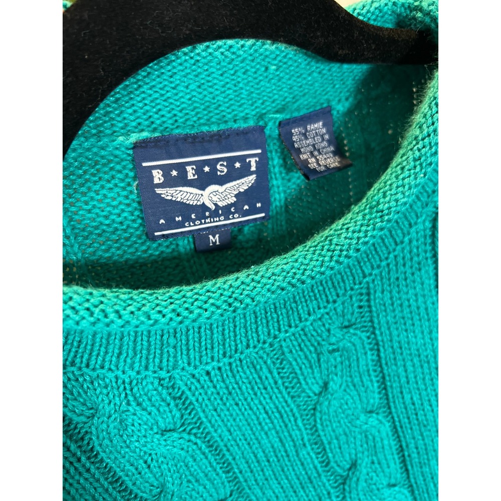 BEST American Clothing Co Vintage Teal Cable Knit Mock Neck Sweater Women Medium - Picture 3 of 8